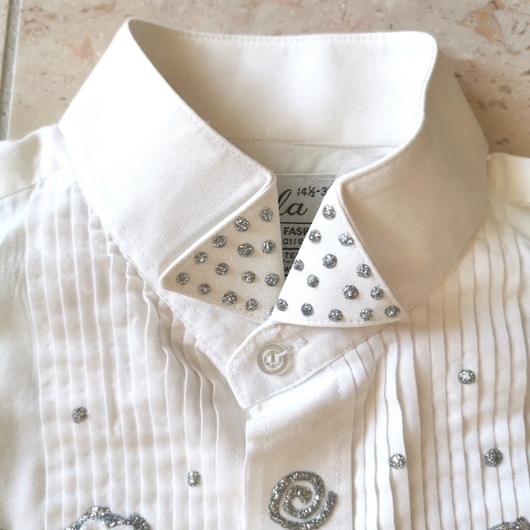 VINTAGE White top blouse tuxedo shirt Artisan - Picture 7 of 8
